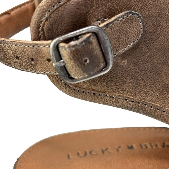 Lucky Brand Choco Brown Open Toe Ankle Strap Sandal Bootie Size 8 Block 4” Heels - Picture 8 of 13